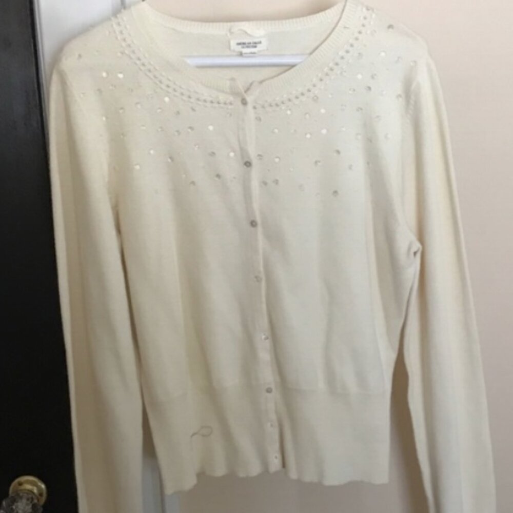 American eagle cream beaded sequin sweater~CREAM~cotton~lambswool~Junior size XL
